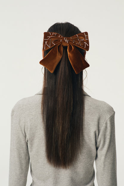Velvet Ribbon Hair Clip : Brown