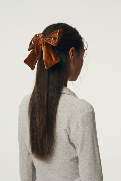 Velvet Ribbon Hair Clip : Brown